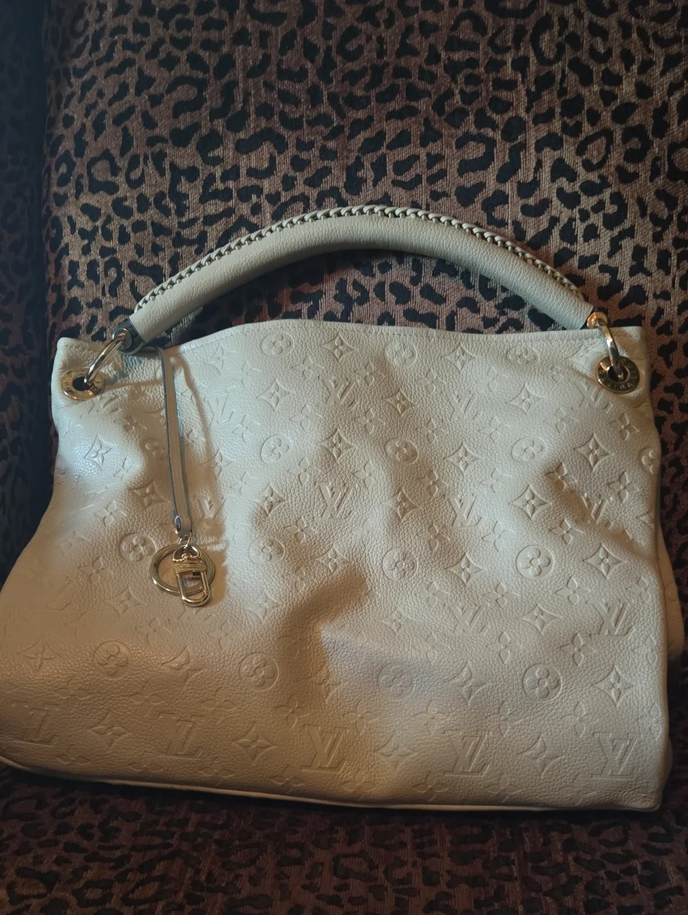 LV Likeness Ivory Embossed Leather Top-Handle Bag